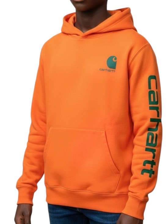 Carhartt Other - CARHARTT Kid's Orange Hoodie w/ Black Logo Sleeve Size L (14-16) -- Minor holes